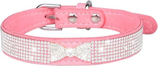 Cute Dog Collar with Bling Rhinestone, Fancy Crystal Diamond Glitter Pretty Jewel Soft Cat Collars for Small Medium Large Breed Dogs Girl Female Pet Puppy Kitten Terrier (L, Pink4)