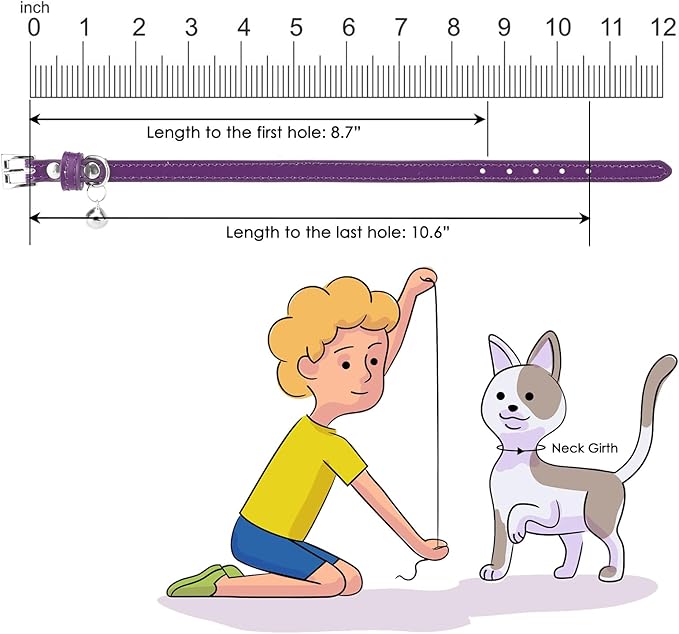 PUPTECK 2 PCS Soft Genuine Leather Cat Kitten Collar with Bells Adjustable for Girl Boy Cats Puppy - Yellow Green, Deep Purple