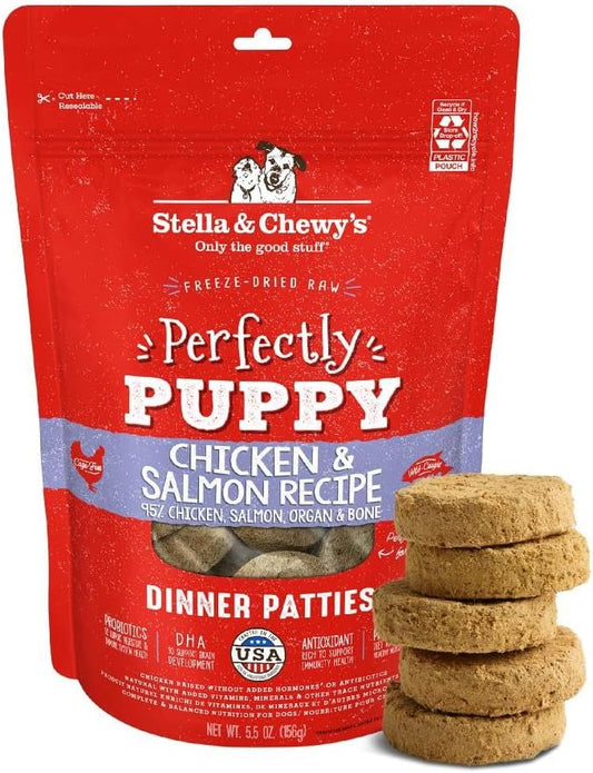 Stella & Chewy's Freeze Dried Raw Dinner Patties – Crafted for Puppies – Grain Free, Protein Rich Perfectly Puppy Chicken & Salmon Recipe – 5.5 oz Bag