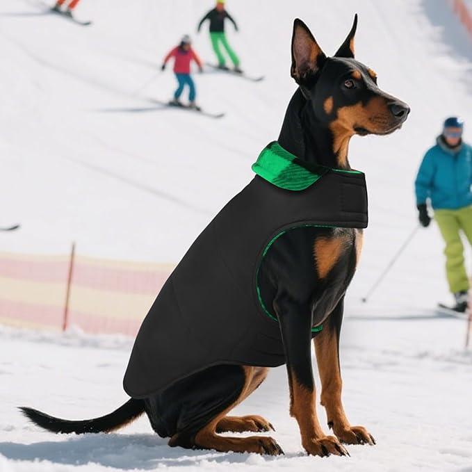 ASENKU Dog Winter Coat, Fleece Doggie Jacket Plaid Reversible Vest Waterproof Windproof Cold Weather Clothes for Small Medium Large Dogs (XS, Green)