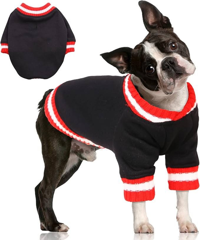 FUAMEY Dog Pullover Sweatshirt, Warm Winter Dog Sweater Thick Fleece Doggie Boy/Girl Outfit, Small & Medium Sizes, Black XL