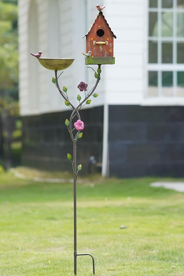 56" H Bird Baths for Outdoors,Metal Bird Bath,Birdhouse Garden Stakes,Birdhouses for Outdoors,Garden Yard Decor