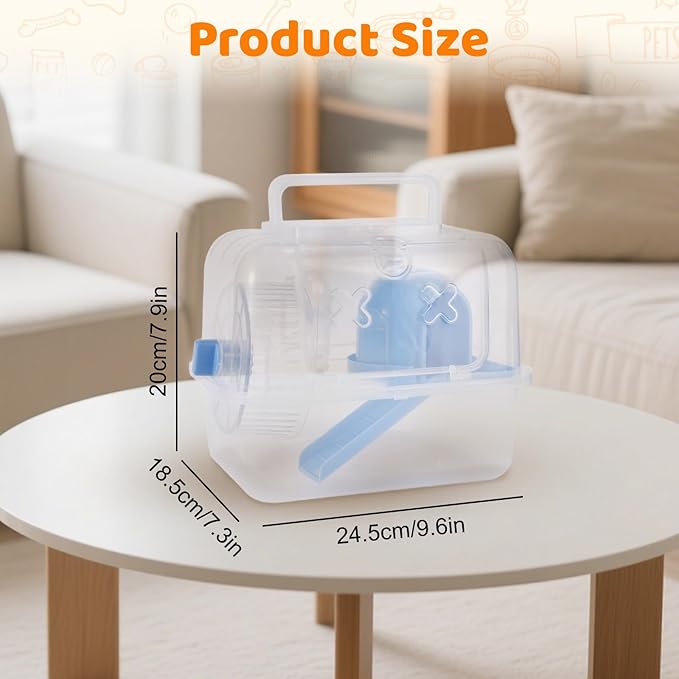 Portable Hamster Travel Carrier Cage,Outdoor Small Pets Breathable Cage,Multifunctional Guinea Pig Carrier with Water Bottles, Running Wheels, Ladders, Dodge Houses and Feeders (Blue, Style B)