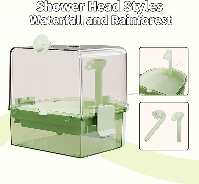 Automatic Bird Baths for Cage – Indoor Parakeet Bath with Pump, Bird Shower with 2 Modes Running Water, Bird Cage Accessory for Pet Birds Conure Budgies Cockatiels Lovebird(Green)