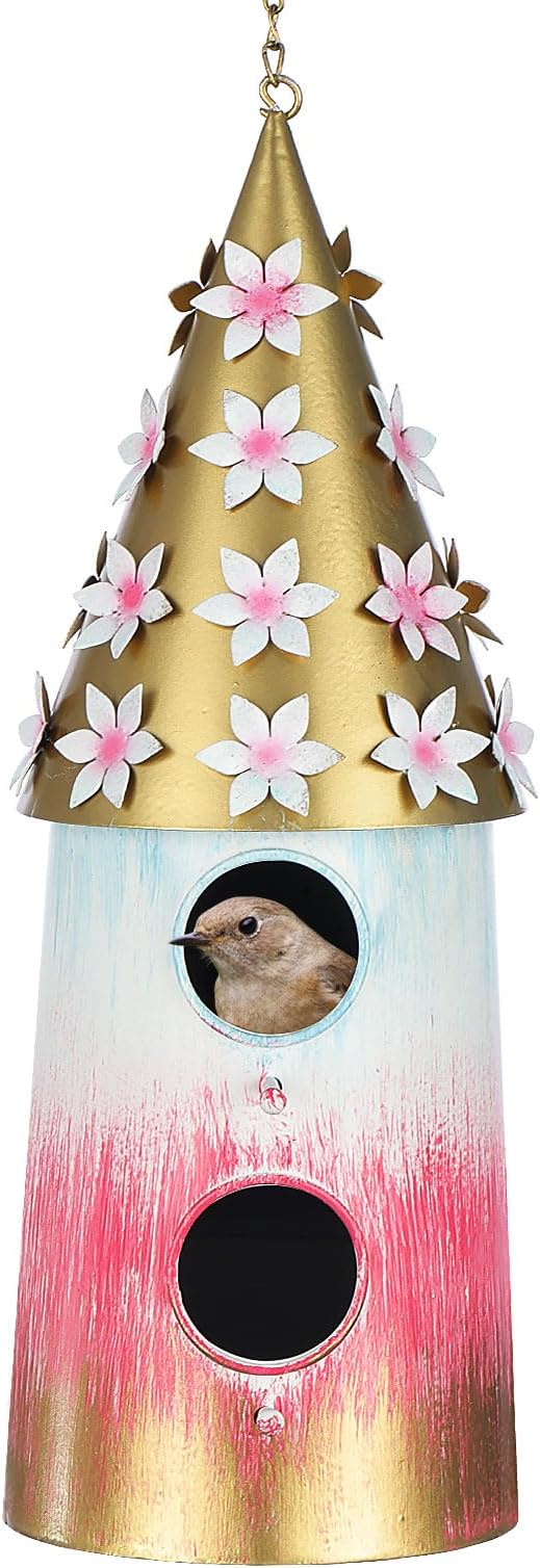 BAYN Hanging Bird House for Outside, 2 Story Double Hole Metal Birdhouse for Outdoor Hanging Handwork Bird Nest Decorative Garden Decor Outdoor