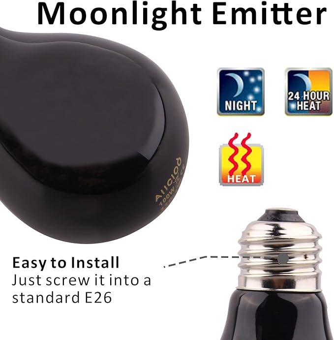 Aiicioo Reptile Heat Lamp - 100 Watt Reptile Night Heat Bulb Terrarium Moon-Like Light Bulbs for Reptiles Bearded Dragon Gecko Snake Turtle Lizard Tank