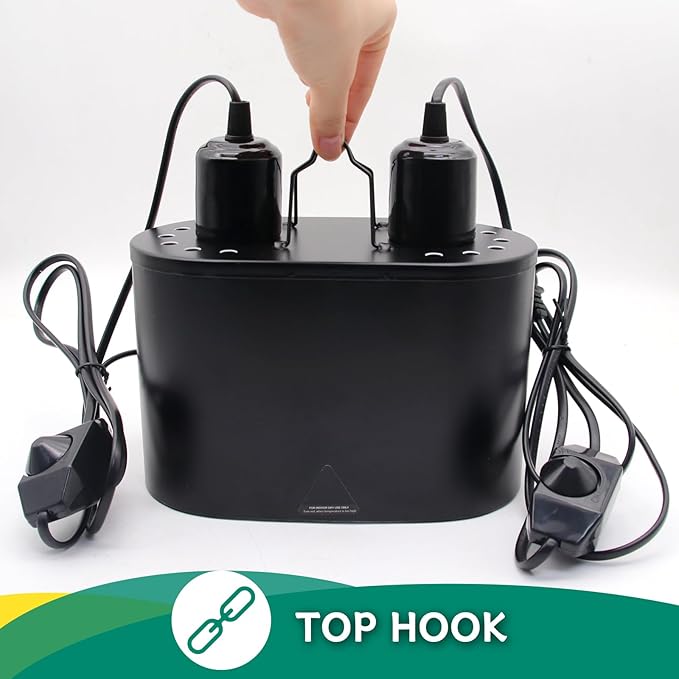 Dual Reptile Deep Dome Lamp Fixture with Temperature Adjustment,Dual Deep Cap Combo Integration Design Heat Lighting Lamp UVB Light with Independent Switches, for Reptile Snake and Tortoise