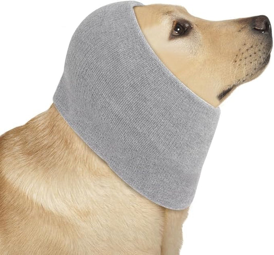 Ear Wraps for Dogs Cats, Thickened Dog Snood for Ear Hematoma Recovery, Pet Ear Muffs for Anxiety Relief & Noise Canceling, Grooming & Force Drying Cover, Calming Neck & Ear Warmer (Gray, M)