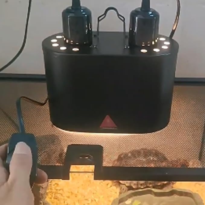Dual Reptile Deep Dome Lamp Fixture with Temperature Adjustment,Dual Deep Cap Combo Integration Design Heat Lighting Lamp UVB Light with Independent Switches, for Reptile Snake and Tortoise