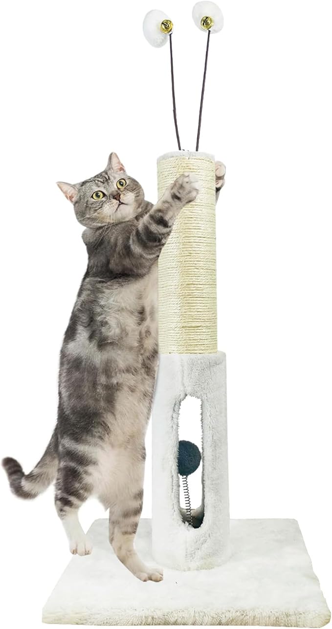 Cat Scratching Post 25 Inches Heavy Duty and Thicker Cat Scratching Post Cotton Rope with Hanging Ball and Mice Scratching Post for Indoor Cats and Adult (Beige, 25" H)