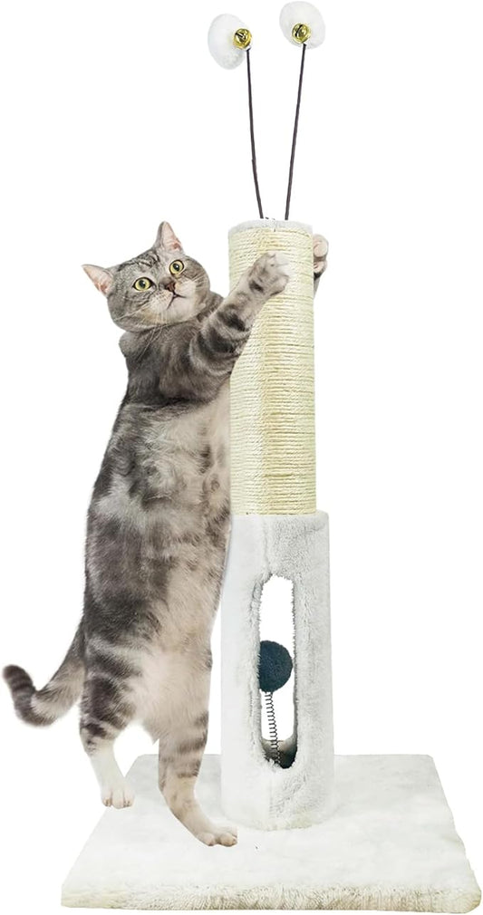 Cat Scratching Post 25 Inches Heavy Duty and Thicker Cat Scratching Post Cotton Rope with Hanging Ball and Mice Scratching Post for Indoor Cats and Adult (Beige, 25" H)