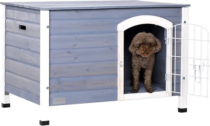 Petsfit 31.5” Indoor Dog House with Lockable Iron Door, Wooden Dog Houses for Indoor Dog with Elevated Floor