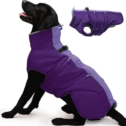 Dog Coat Winter Warm Dog Jackets for Large Dogs Reflective Snowsuit with Harness Fleece Dogs Snow Jacket Waterproof Pet Clothes for Cold Weather
