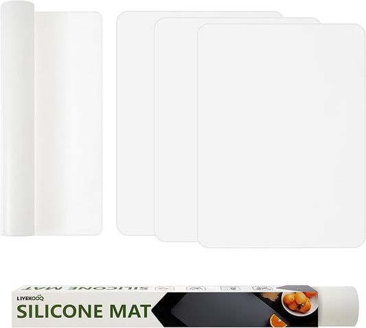 Silicone Mat for Kitchen Counter, Heat-Resistant BPA-Free Nonslip Surface, Trimmable Countertop Protector for Air Fryer (Translucent, 15.7×11.8inch-4pcs)