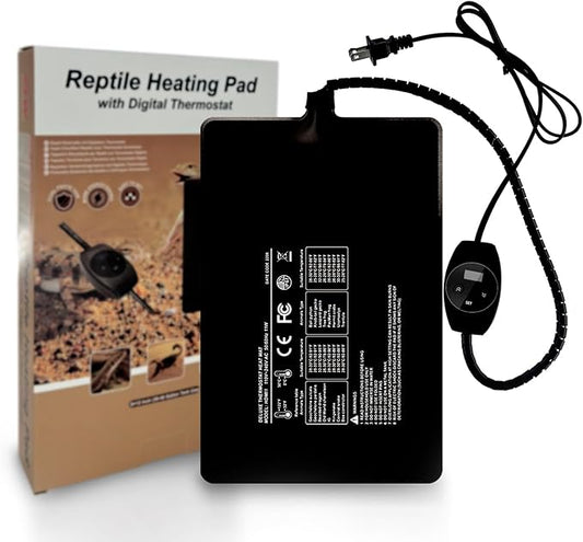 Reptile Heating Pad with Digital Thermostat, 6x8 Inch Under Tank Heat Pad for Reptiles/Tortoise/Snakes/Lizard/Gecko/Hermit Crab/Frog/Spider/Insect Breeding - Upgraded Terrarium Heating Pad