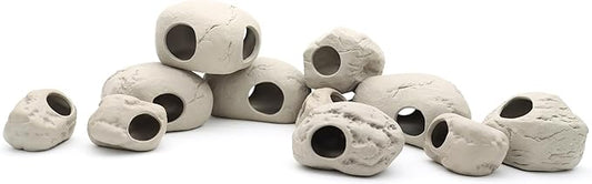 Aquarium Decorations Stackable Ceramic Cave Betta Fish Tank Accessories Rock Cave Decor 12-Piece Set