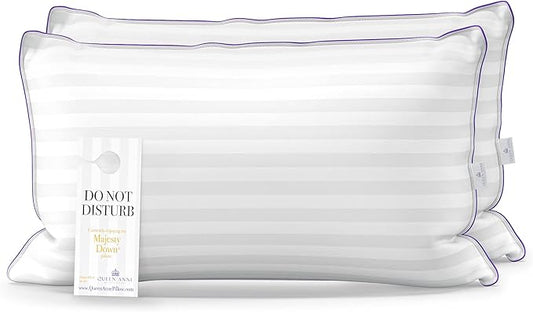 Queen Anne Luxury Hotel Pillows - Two Pack (2) - Majesty Down - Synthetic Down Alternative - Allergy Free Hypoallergenic Bed Pillows - Made in USA (King Medium)