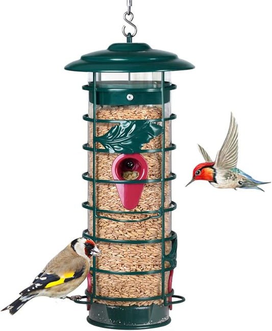 Bird Feeder for Outdoors Hanging,Squirrel Proof Bird Feeders, Metal Tube Bird Feeder-Chew-Proof, Weather and Water Resistant,2-Pound Seed Capacity