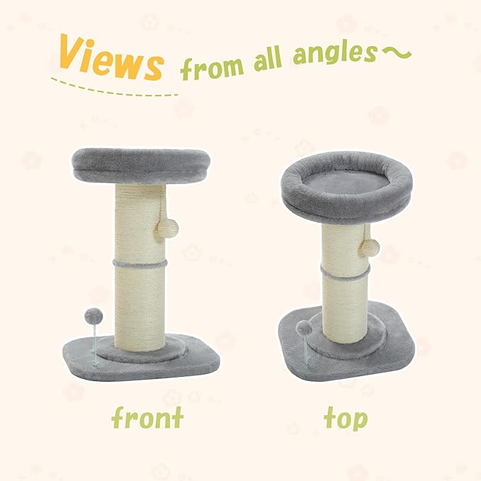 PEQULTI Cat Scratching Post, Tall Cat Scratcher for Indoor Cats with Super Thick Scratching Post [Dia=5.5''], Removable Fluffy Bed, Cat Scratch Post with Spring Ball, Grey