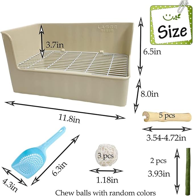 Tfwadmx Rabbit Litter Box Toilet Bunny Corner Litter Pan Pet Toilet Potty Trainer with Scoop Rabbit Chew Toys for Guinea Pigs Galesaur Chinchilla Ferret Small Animal (Brown)
