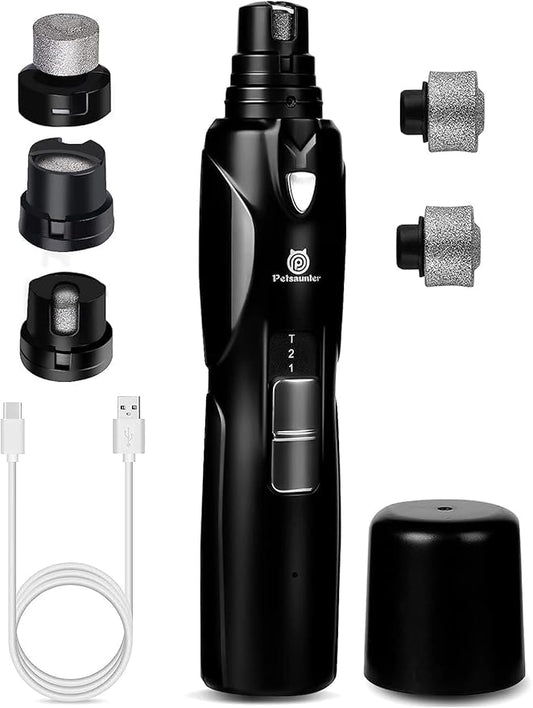 Dog Nail Grinder, 3 Grinding Heads, 2-Speed, LED Light, Touch-Switch, TypeC, Quiet, Low-Vibration, Dog Nail Trimmers for Large, Medium, Small Dogs & Cats with Hard/Thick Nails (U-Black)