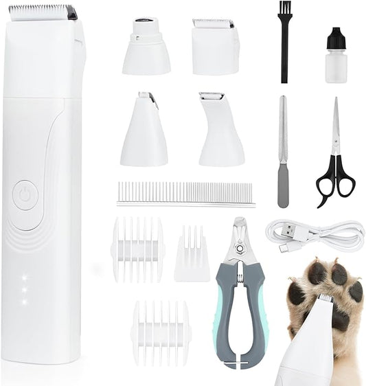 Dog Grooming Kit Quiet, 14 in 1 Dog Hair Trimmers with Paw Nail Grinder & Pet Clippers, Low Noise,Waterproof, Rechargeable, 3 Blades for Paws, Eyes, Ears, Face – Safe for Dogs & Cats