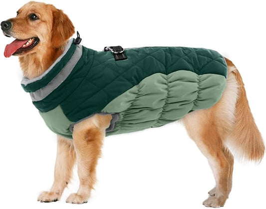 Lelepet Dog Coat Warm Dog Winter Coat Waterproof Dogs Jacket with Harness Built in Reflective Pet Fleece Vest Zip-Up Cold Weather Coats for Large Dogs Turtleneck Windproof Coats Pitbull Teal Green 2XL