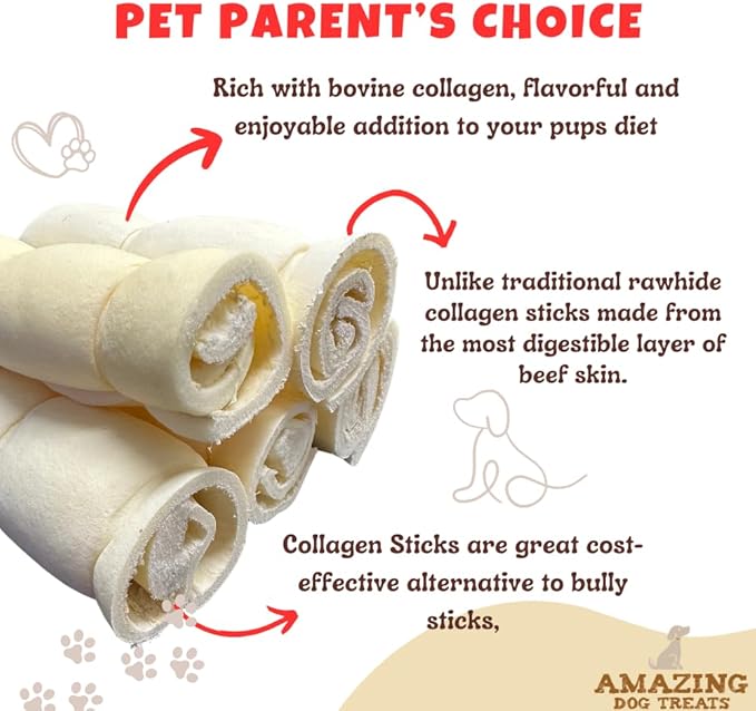 Amazing Dog Treats - Beef Cheek Rolls (6 Inch Regular - 4 Pcs) - No Hide - Safe Rawhide Alternative Dog Chew - Great for Power Chewers - Long Lasting Dog Chew - No Splinters - Retriever Rolls For Dogs