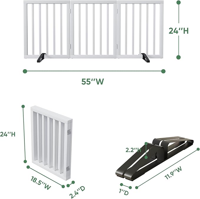 Dog Gate, Bamboo Freestanding Dog Gates for Doorways, Foldable Dog Gate Indoor, Pet Gates for Doorways Bedroom, Puppy Gate with Metal Support Feet, Room Divider 3 Panels (White)