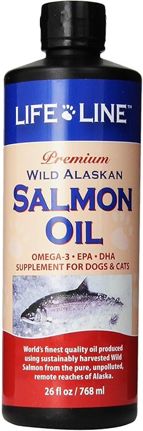 Life Line Wild Alaskan Salmon Oil Omega-3 Supplement for Dogs and Cats | DHA & EPA for Healthy Skin, Coat, Brain & Heart – 26 oz