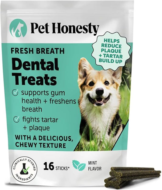 Dental Health Fresh Sticks - Oral Hygiene Dental Treat for Dogs - Dental Dog Chews - Freshen Dog Breath, Reduce Plaque + Tartar - 16 Sticks