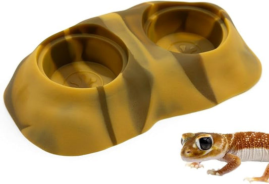 Pangea Ultimate Eco Dish, Crested Gecko Food and Water Bowl for Terrestrial Lizards, Durable Silicone Feeding Accessory for Reptile Terrariums 3.125in x 5.5in (Desert Marble)