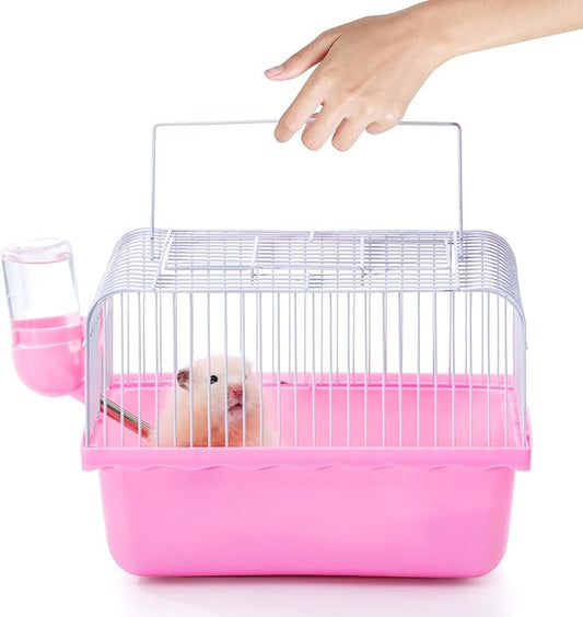Small Hamster Cage, Hamster Travel Carrier, Travel Cage, Portable, Hand-held, Breathable, Easy to Clean Carry, for Short Trip, Visit to The Pet Clinic, for Small Size Hamsters, Pink