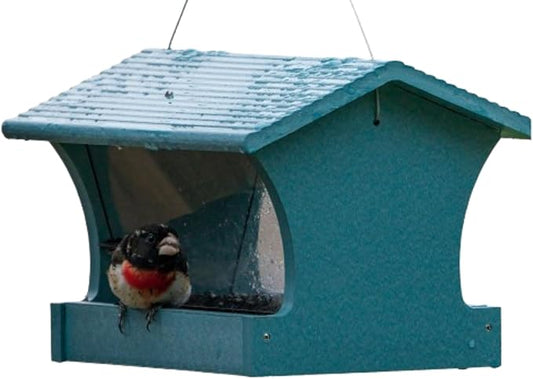 Birds Choice Hopper Bird Feeder Medium Recycled Plastic Hanging Bird Feeder 3 Pound Seed Capacity Made in USA - Lake Blue