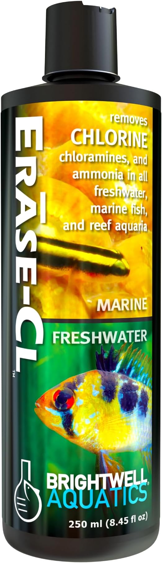 Brightwell Aquatics Erase-Cl - Chloramine, Chlorine and Ammonia Remover - Aquarium Water Conditioner for Salt and Freshwater Fish Tanks - Aquarium Water Treatments, 8.45 fl oz