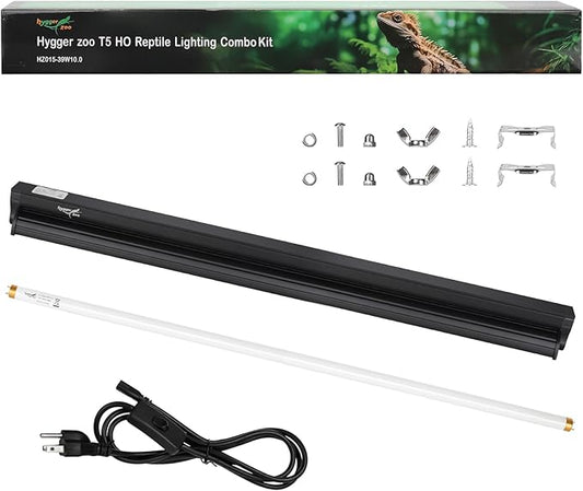 T5 UVB Reptile Light Fixture HO UVB Bulb Lighting Combo Kit, 10.0 UVB Light for Reptiles Terrarium Hood with 39W Reptile Light Bar UVA UVB Desert Lamp for Bearded Dragon Turtle Tank, 34Inch