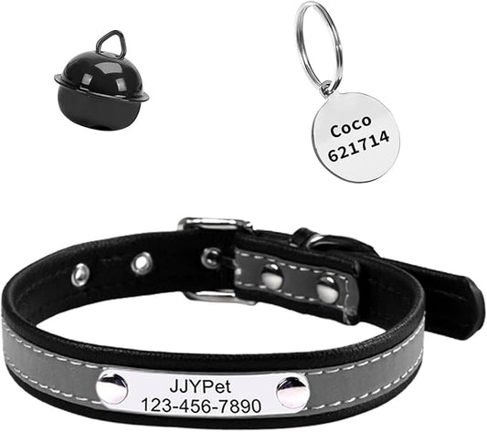 Personalized Reflective Cat Collars with Name Tag and Plated,Engraved Custom Cat Collar with Name and Phone,Kitten Collar with Safety Buckle Adjustable for Cats and Kitten(Black)