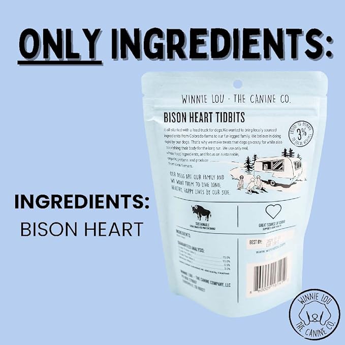 Freeze Dried Bison Heart Tidbits - Single Ingredient, Human-Grade, No Artificial Flavors or Fillers, Perfect for Training (Pack of 2)