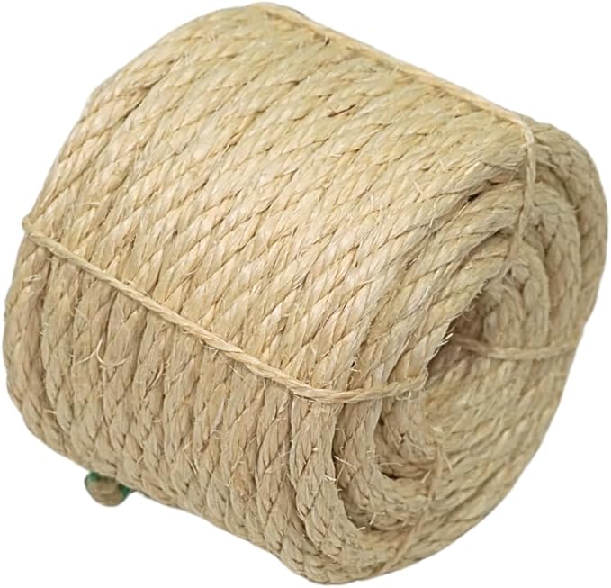 Premium Brazilian Sisal Rope, Natural Fiber 100% Sisal, Ultra Durable, Chemical-Free, Ideal for DIY, Cats, Scratching Post Replacement, Home Decor, Garden, Crafting (3/8” 50 ft / 9.5mm 15m)