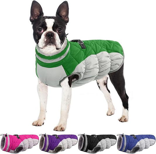 Dog Coats for Small Dogs, Puppy Coat, Warm Winter Jacket, XS Dog Coat with Harness Built in, Waterproof Pet Cold Weather Coats, Puppy Winter Clothes Snowsuit Chihuahua Maltese,Green,XS