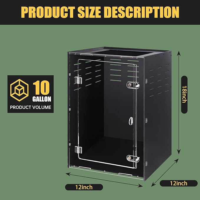 12x12x18 Reptile Enclosure – Acrylic Reptile Tank for Gecko, Snake, and Lizard – Compact PVC Terrarium for Small Pets