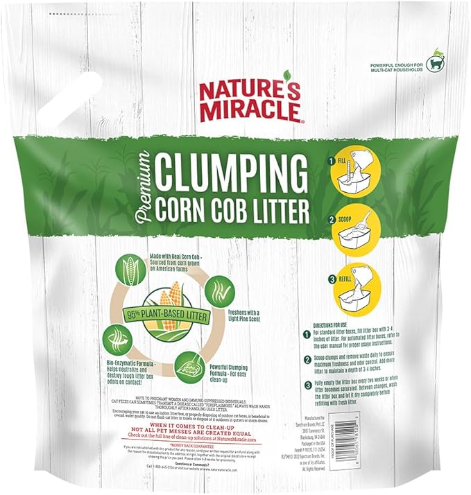 Nature's Miracle Premium Clumping Corn Cob Litter, Tough Odor Bio-Enzymatic Formula, Dust Free, 18lb (2 pack)