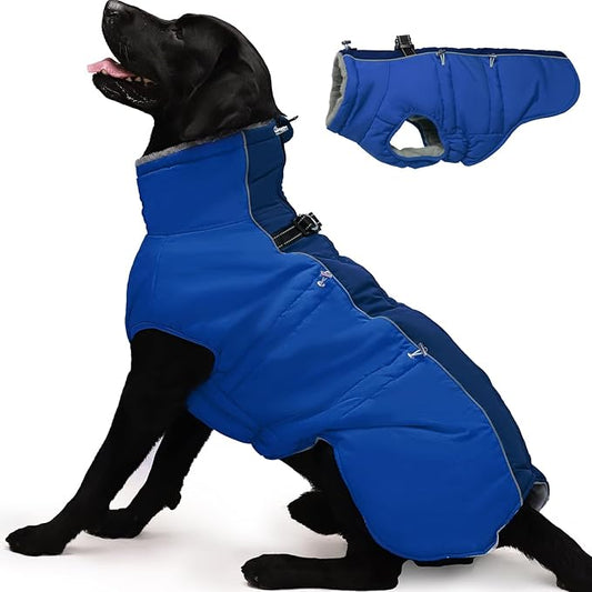 Dog Coat - Warm Zip Up Snowsuit for Large Dogs, Reflective, Water-Resistant, Royal-Blue