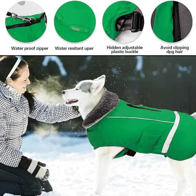 Doglay Dog Coat, Waterproof Dog Jacket Pet Winter Coat for Cold Weather with Thicken Furry Collar, Reflective Puppy Winter Jacket Warm Fleece Lining for Small Medium Large Pets
