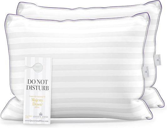 Queen Anne Luxury Hotel Pillows - Two Pack (2) - Majesty Down - Synthetic Down Alternative - Allergy Free Hypoallergenic Bed Pillows - Made in USA (Standard Soft)