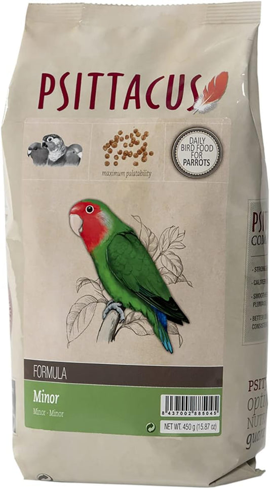 Psittacus Minor 1 lb | Complete Pellet Diet for Lovebirds, Parrotlets and Green Cheeks | Premium Food for Birds, 100% no-GMO