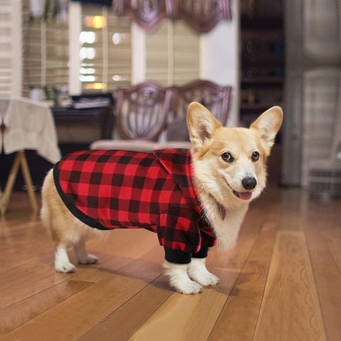 Plaid Dog Hoodie Sweatshirt Sweater for Large Dogs Cat Puppy Clothes Coat Warm and Soft(L)