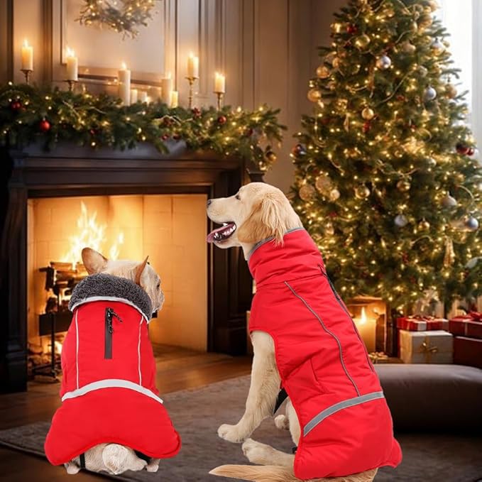 Doglay Dog Coat, Waterproof Dog Jacket Pet Winter Coat for Cold Weather with Thicken Furry Collar, Reflective Puppy Winter Jacket Warm Fleece Lining for Small Medium Large Pets