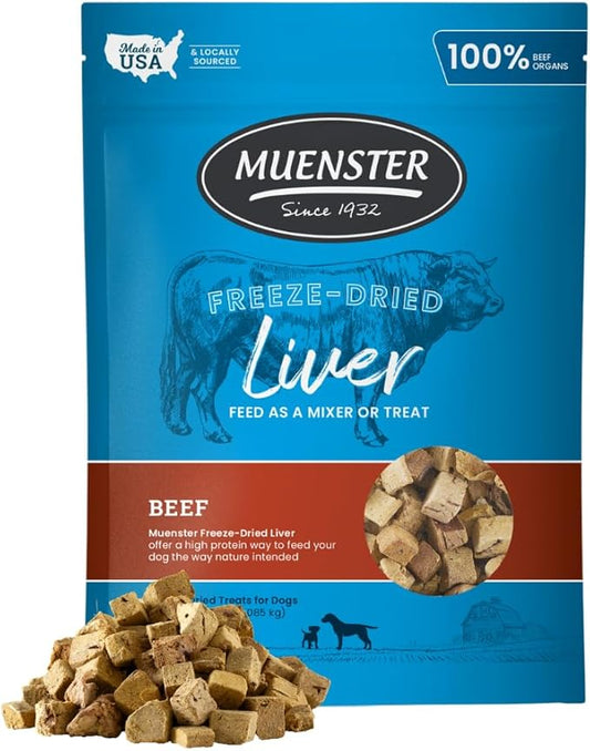 Muenster Freeze Dried Beef Liver Bites - Dog Treats, Mixer or Topper (3oz) - One Ingredient
