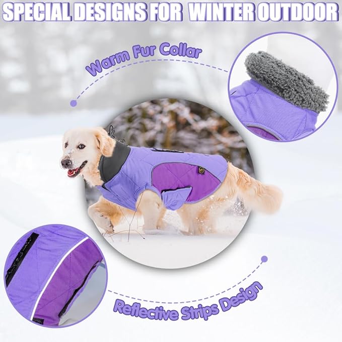 EMUST Winter Dog Coats, Fleece Pet Apparel for Cold Weather, British Style Windproof Warm Jacket for Small Dog Coats for Winter, Mix-Purple, XS